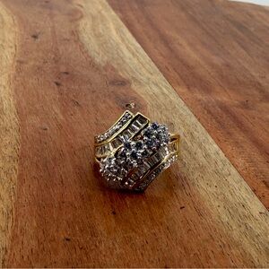 925 STERLING / GOLD OVER DIAMOND Cluster Ring SIZE 10